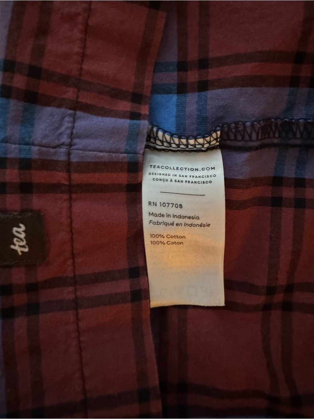 Tea Collection Blue and Maroon Plaid One-Piece Bodysuit, 12-18 months - Picture 3 of 3
